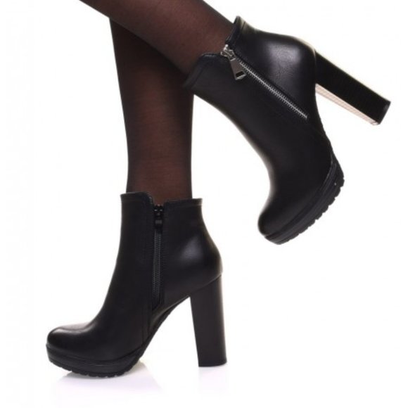 Alexis Harrison Shoes - Chunky Heel Booties Gold Zipper Accent